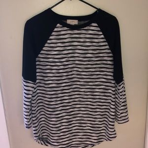 Loft 3/4 sleeve black and white striped sweater